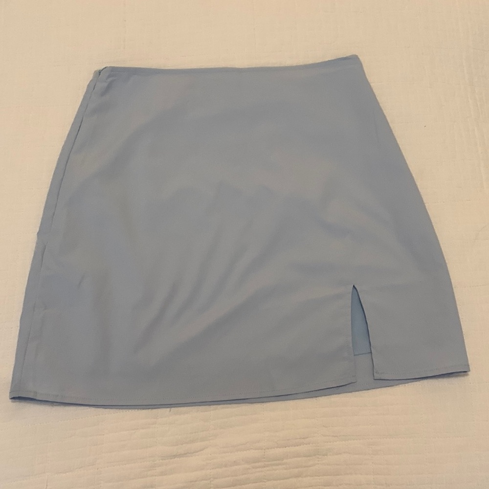 Baby blue mini skirt with slit
